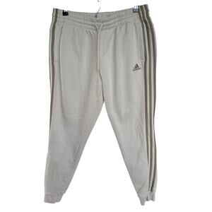 Adidas Women's XL Cream 3-Stripe Fleece Jogger Sweatpants Athletic Lounge Pants